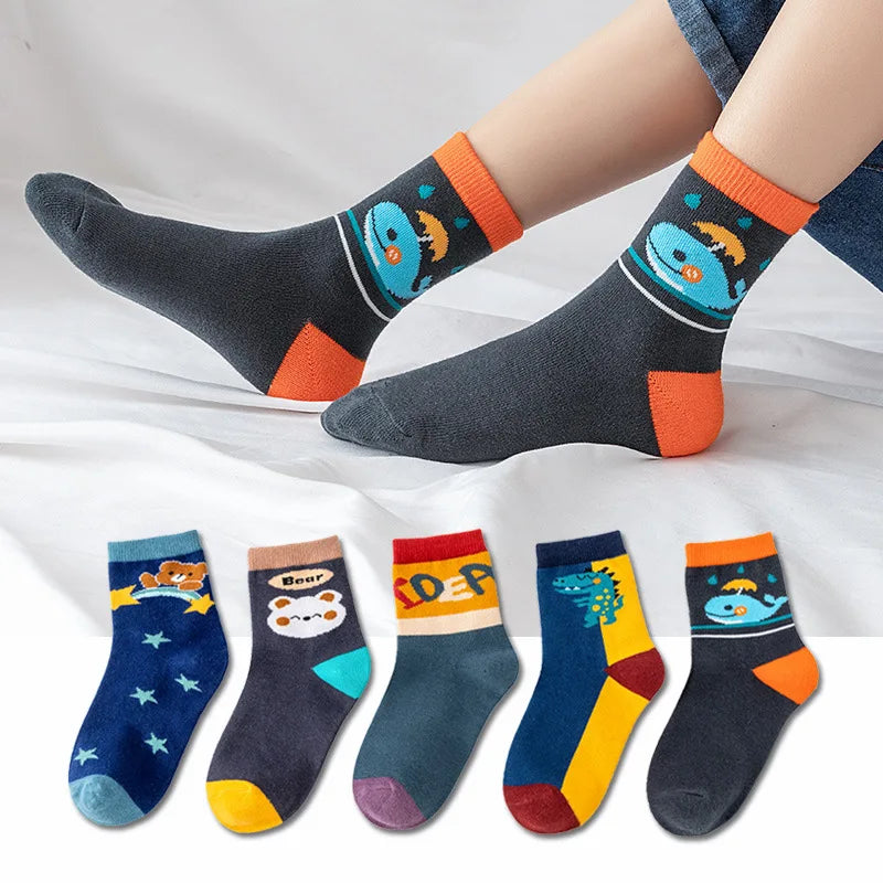 5 Pairs Of New Autumn And Winter Childrens Socks Striped Sailboat Boys Socks 4 to 8 Year Old Socks girls socks  ruffle socks - ZOOMNSTORE