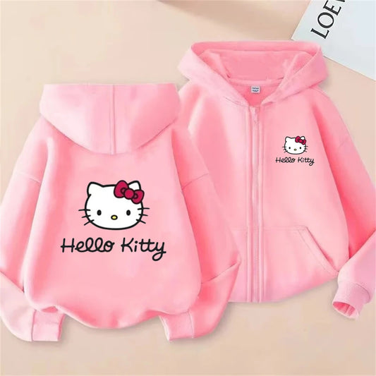 Hello Kitty Kids Hoodie - Pink Zipper Cardigan Sweatshirt for Ages 3-12 - ZOOMNSTORE