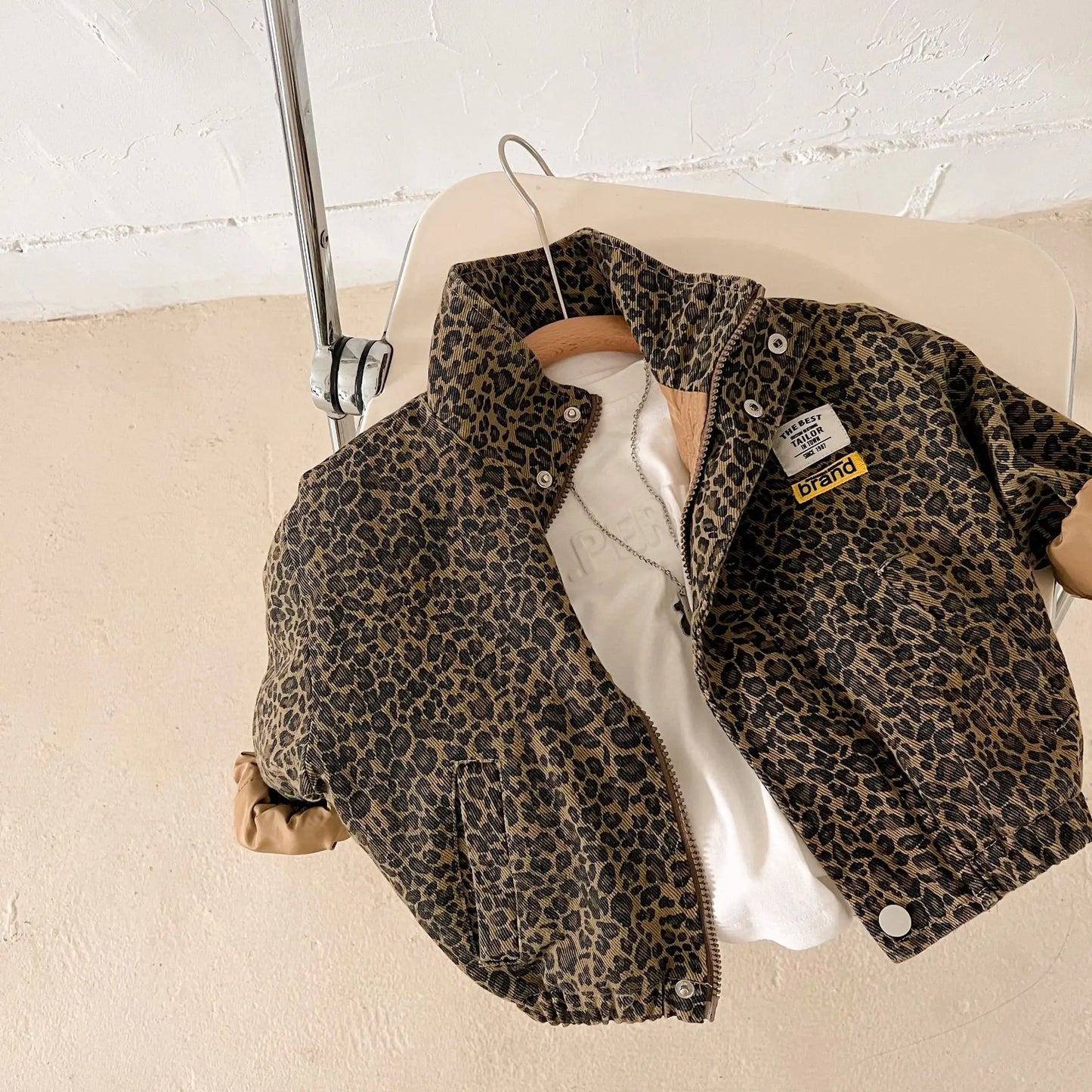 Childrens Casual Long-Sleeved Jacket - Boys  Girls Leopard Print Denim Coat - ZOOMNSTORE