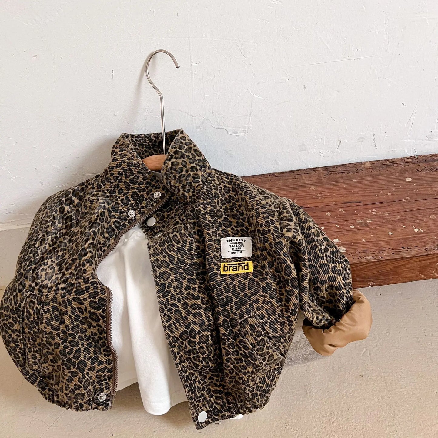 Childrens Casual Long-Sleeved Jacket - Boys  Girls Leopard Print Denim Coat - ZOOMNSTORE