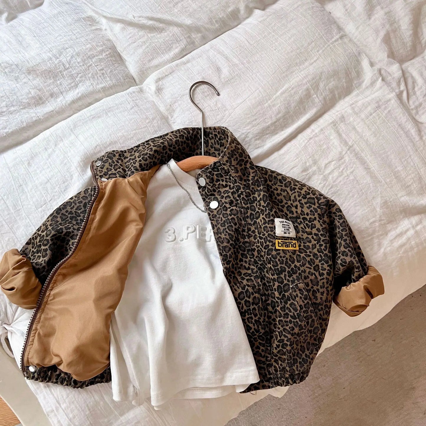 Childrens Casual Long-Sleeved Jacket - Boys  Girls Leopard Print Denim Coat - ZOOMNSTORE