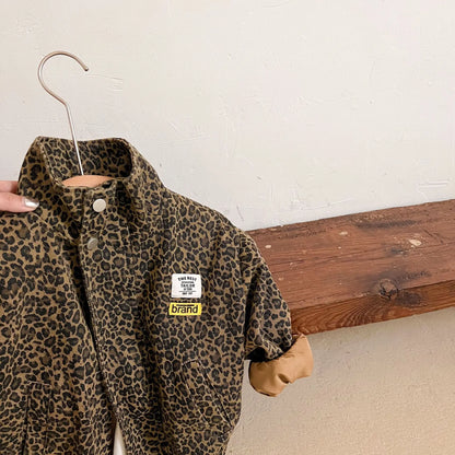 Childrens Casual Long-Sleeved Jacket - Boys  Girls Leopard Print Denim Coat - ZOOMNSTORE