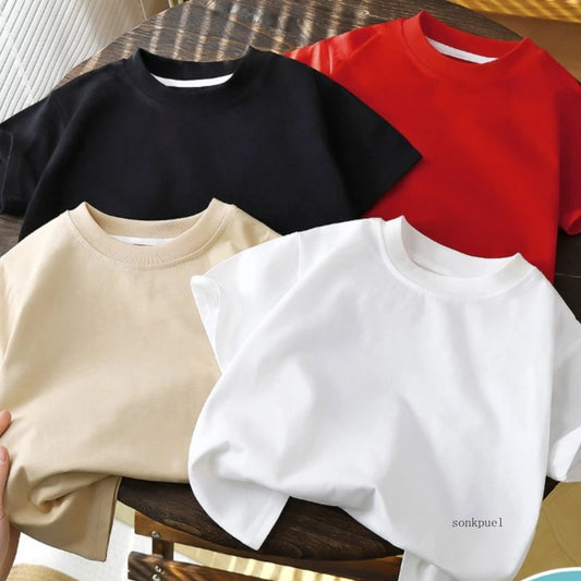 Childrens Cotton Short Sleeve T-Shirt - Summer Top for Girls and Boys in White Red and Black - ZOOMNSTORE