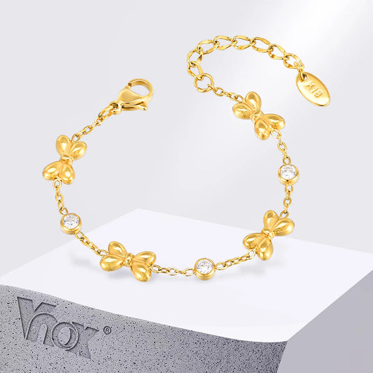 Childrens Stainless Steel Bracelet - Cute Bow Design with Cubic Zirconia - ZOOMNSTORE