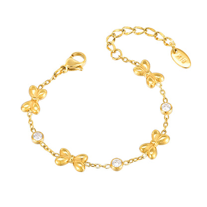 Childrens Stainless Steel Bracelet - Cute Bow Design with Cubic Zirconia - ZOOMNSTORE
