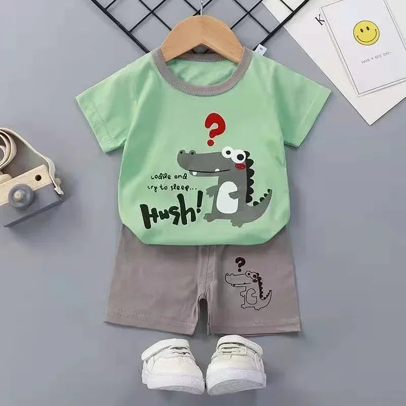 Childrens Summer Clothing Set - 2PCS T-Shirt  Shorts for Boys  Girls - ZOOMNSTORE