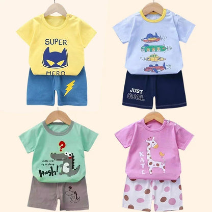 Childrens Summer Clothing Set - 2PCS T-Shirt  Shorts for Boys  Girls - ZOOMNSTORE