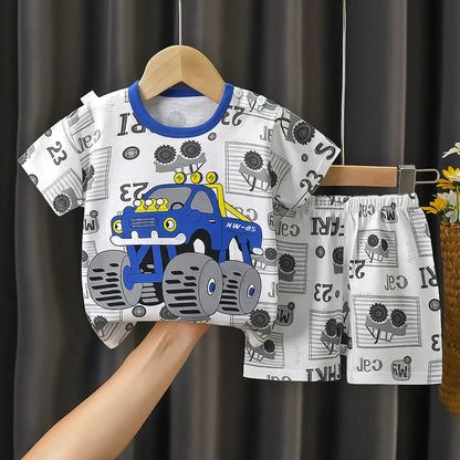 Childrens Summer Clothing Set - 2PCS T-Shirt  Shorts for Boys  Girls - ZOOMNSTORE