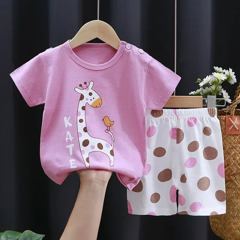 Childrens Summer Clothing Set - 2PCS T-Shirt  Shorts for Boys  Girls - ZOOMNSTORE