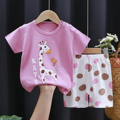 Childrens Summer Clothing Set - 2PCS T-Shirt  Shorts for Boys  Girls - ZOOMNSTORE