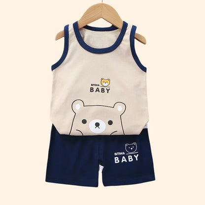 Childrens Summer Clothing Set - Cotton T-Shirts Shorts Vest for Boys  Girls - ZOOMNSTORE