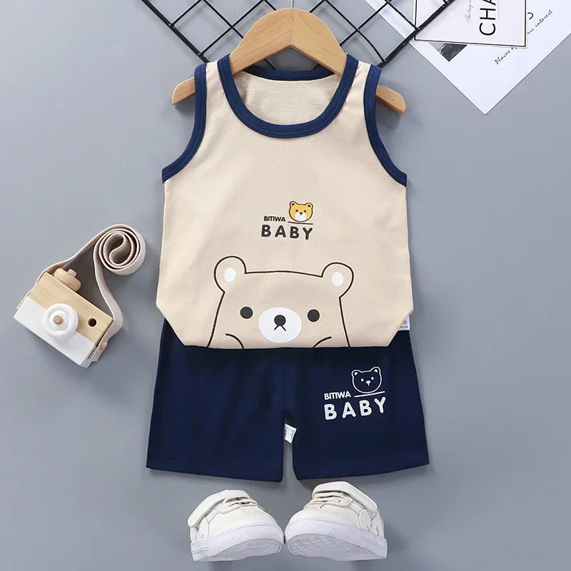 Childrens Summer Clothing Set - Cotton T-Shirts Shorts Vest for Boys  Girls - ZOOMNSTORE