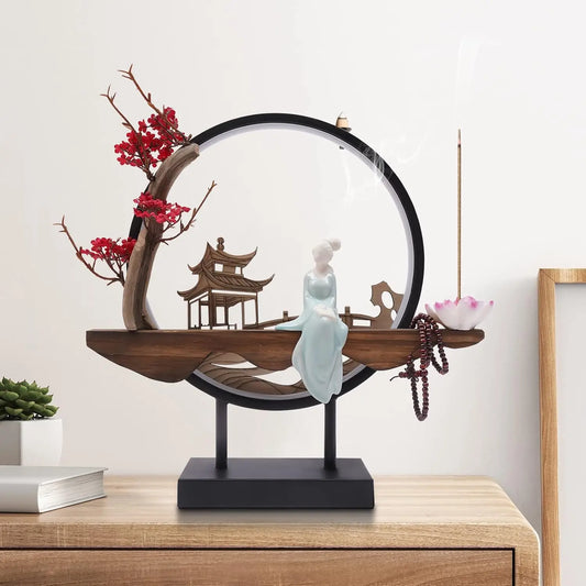 Chinese Flower Incense Holder with LED Light - Handmade Censer Burner Home Decor - ZOOMNSTORE