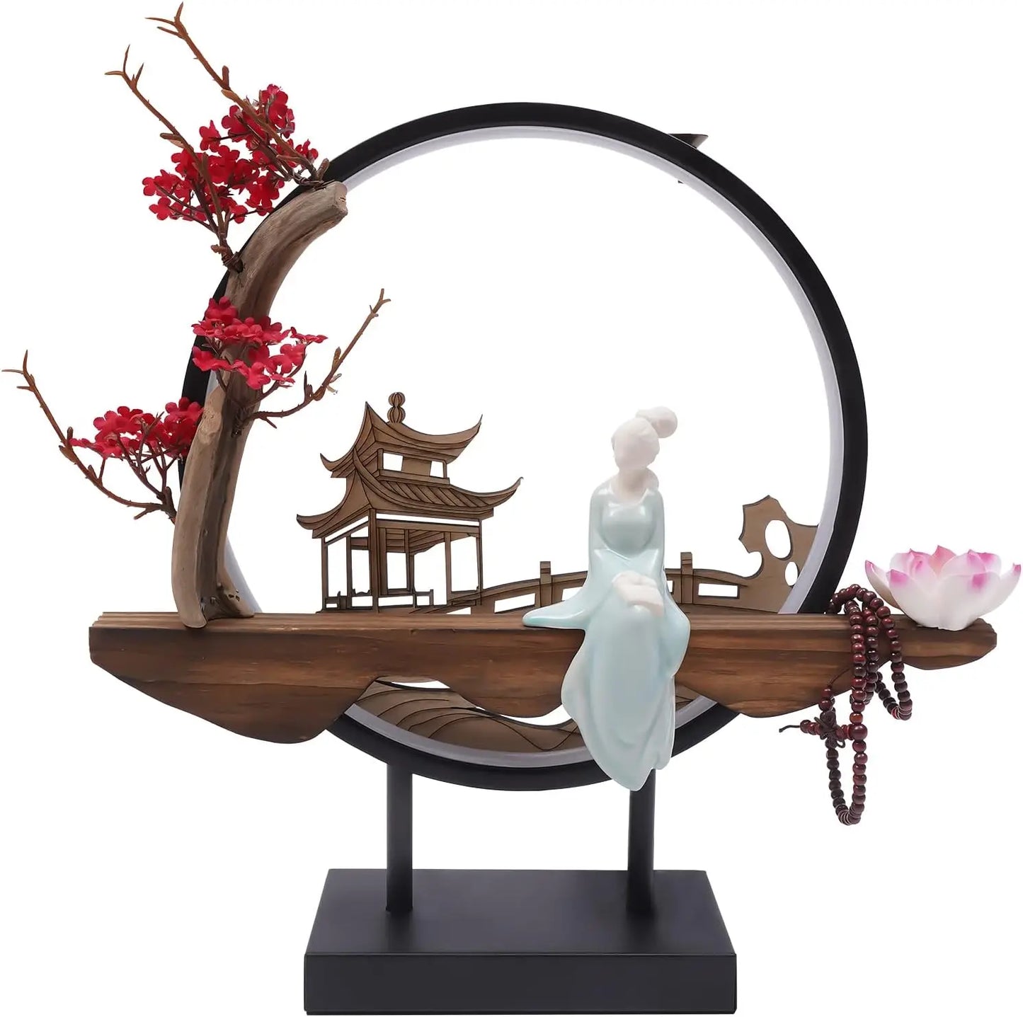 Chinese Flower Incense Holder with LED Light - Handmade Censer Burner Home Decor - ZOOMNSTORE