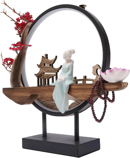 Chinese Flower Incense Holder with LED Light - Handmade Censer Burner Home Decor - ZOOMNSTORE