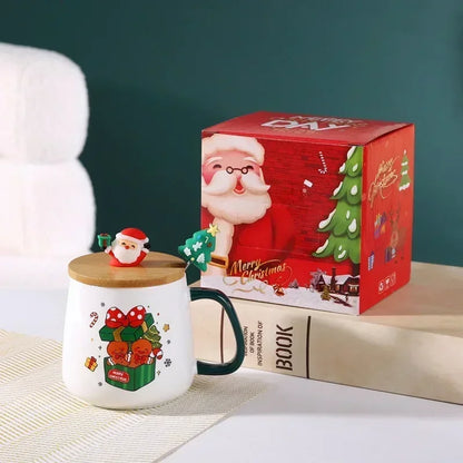 Christmas Ceramic Mug Set - Festive Tea Cup With Lid & Spoon | Holiday Coffee Mugs - ZOOMNSTORE