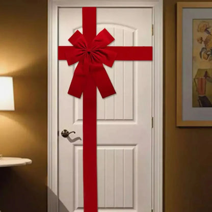 Christmas Door Bow - Large Red Linen Ribbon Holiday Door Decoration - ZOOMNSTORE