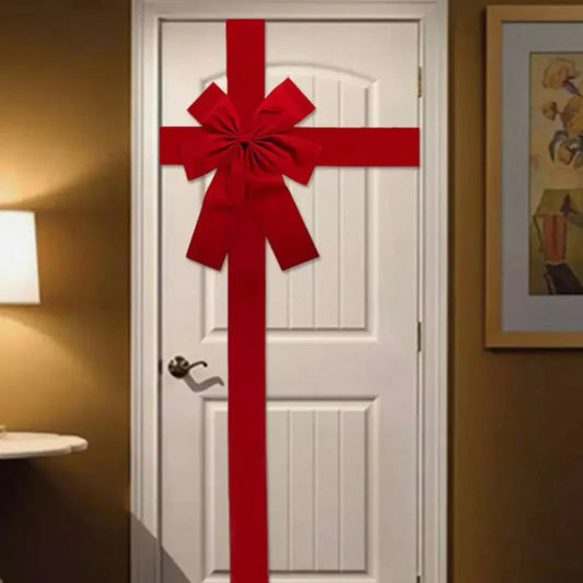Christmas Door Bow - Large Red Linen Ribbon Holiday Door Decoration - ZOOMNSTORE
