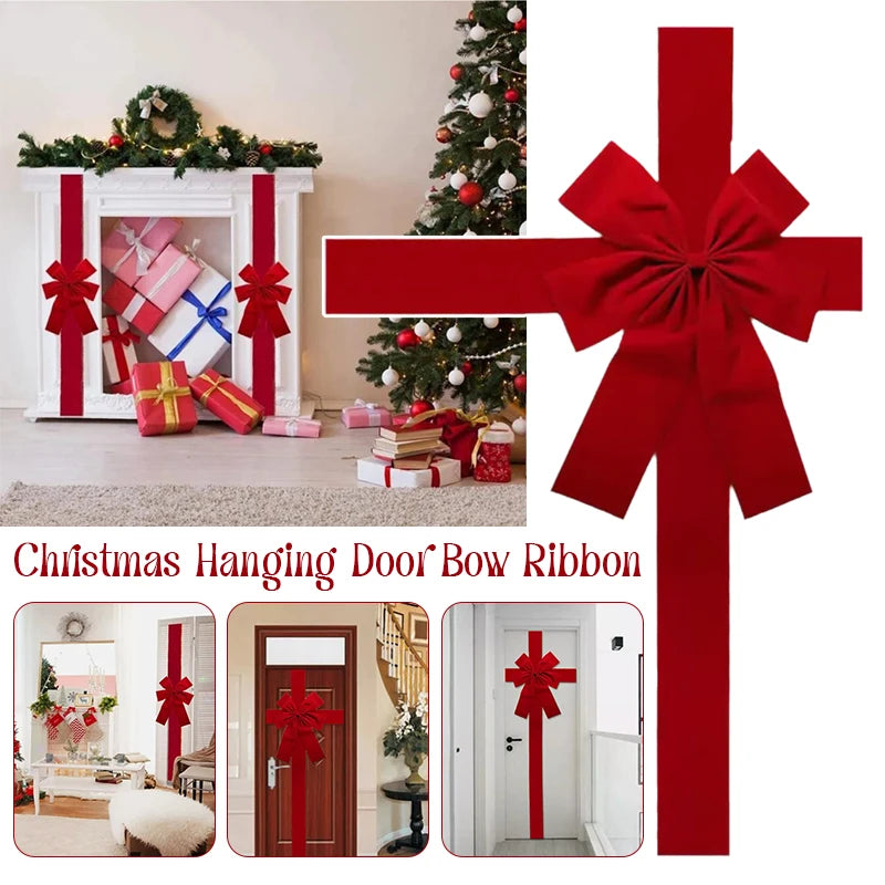 Christmas Door Bow - Large Red Linen Ribbon Holiday Door Decoration - ZOOMNSTORE
