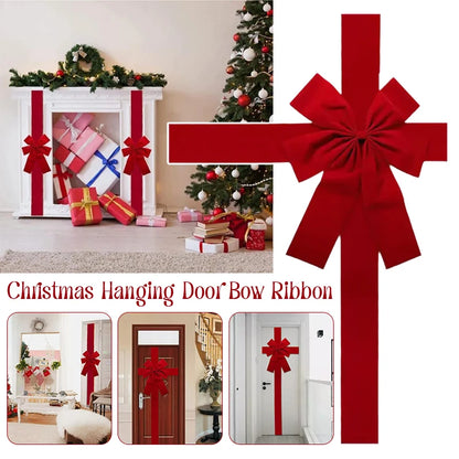 Christmas Door Bow - Large Red Linen Ribbon Holiday Door Decoration - ZOOMNSTORE