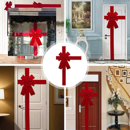 Christmas Door Bow - Large Red Linen Ribbon Holiday Door Decoration - ZOOMNSTORE