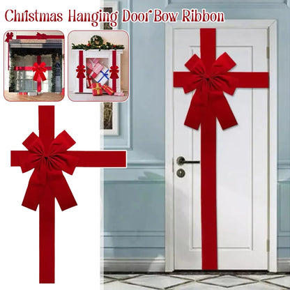 Christmas Door Bow - Large Red Linen Ribbon Holiday Door Decoration - ZOOMNSTORE