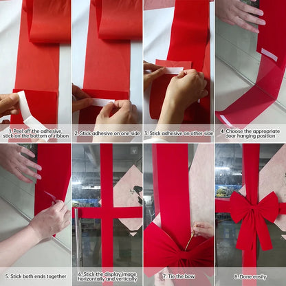 Christmas Door Bow - Large Red Linen Ribbon Holiday Door Decoration - ZOOMNSTORE
