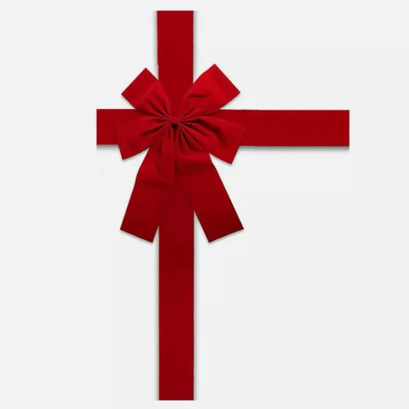 Christmas Door Bow - Large Red Linen Ribbon Holiday Door Decoration - ZOOMNSTORE