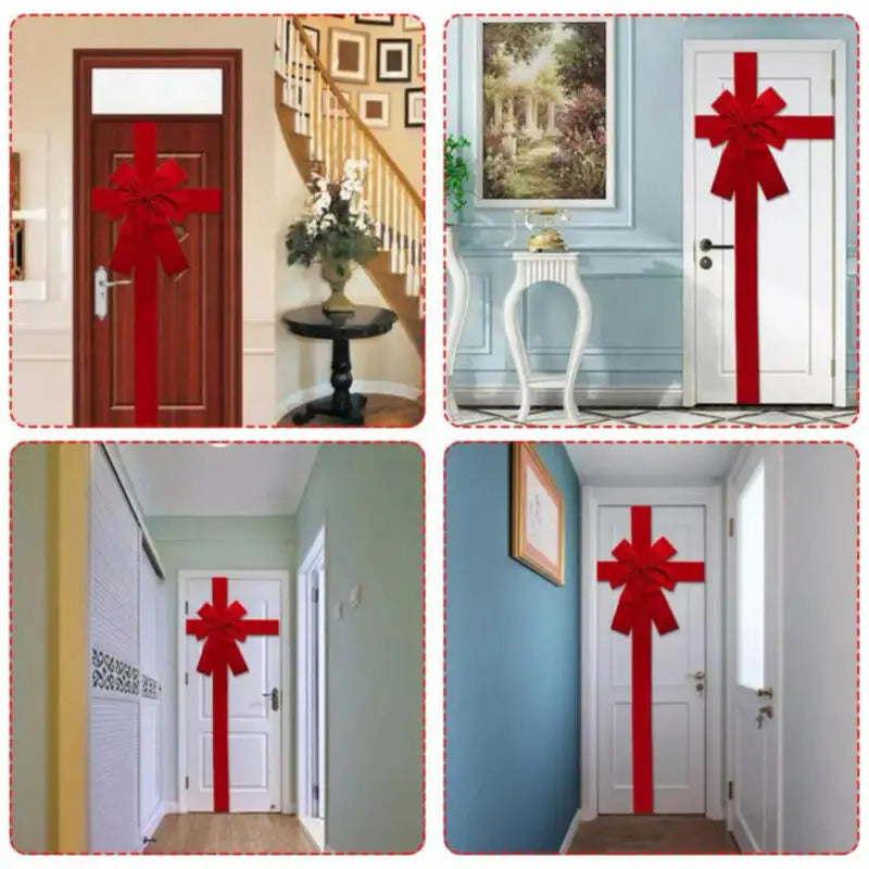 Christmas Door Bow - Large Red Linen Ribbon Holiday Door Decoration - ZOOMNSTORE