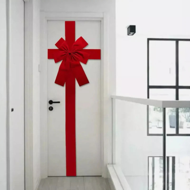 Christmas Door Bow - Large Red Linen Ribbon Holiday Door Decoration - ZOOMNSTORE