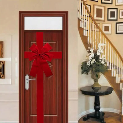 Christmas Door Bow - Large Red Linen Ribbon Holiday Door Decoration - ZOOMNSTORE