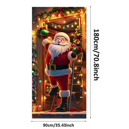 Christmas Door Cover - Santa Claus Curtain 185x90cm | Festive Holiday Decor - ZOOMNSTORE