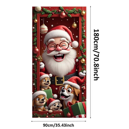 Christmas Door Cover - Santa Claus Curtain 185x90cm | Festive Holiday Decor - ZOOMNSTORE
