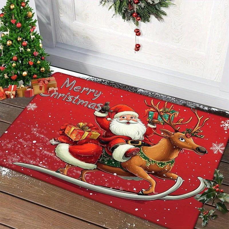Christmas Door Mat – Outdoor Santa Claus & Gingerbread Man Holiday Welcome Rug - ZOOMNSTORE