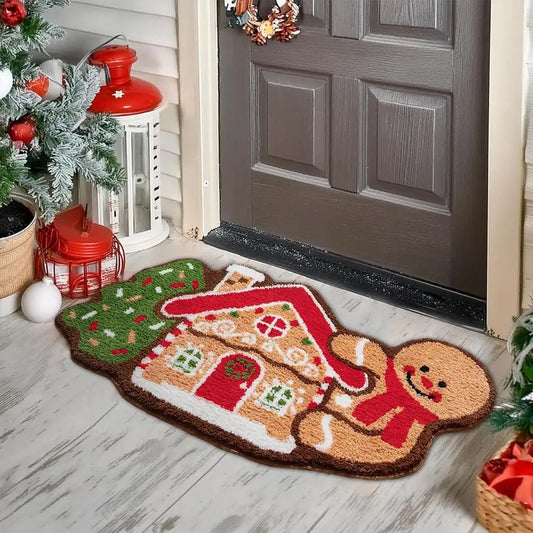 Gingerbread Kitchen Rug - Christmas Doormat with Non-Slip Bath Mat for Indoor Use - ZOOMNSTORE
