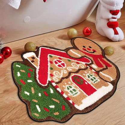 Gingerbread Kitchen Rug - Christmas Doormat with Non-Slip Bath Mat for Indoor Use - ZOOMNSTORE