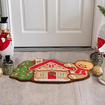Gingerbread Kitchen Rug - Christmas Doormat with Non-Slip Bath Mat for Indoor Use - ZOOMNSTORE