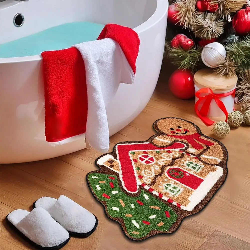 Gingerbread Kitchen Rug - Christmas Doormat with Non-Slip Bath Mat for Indoor Use - ZOOMNSTORE