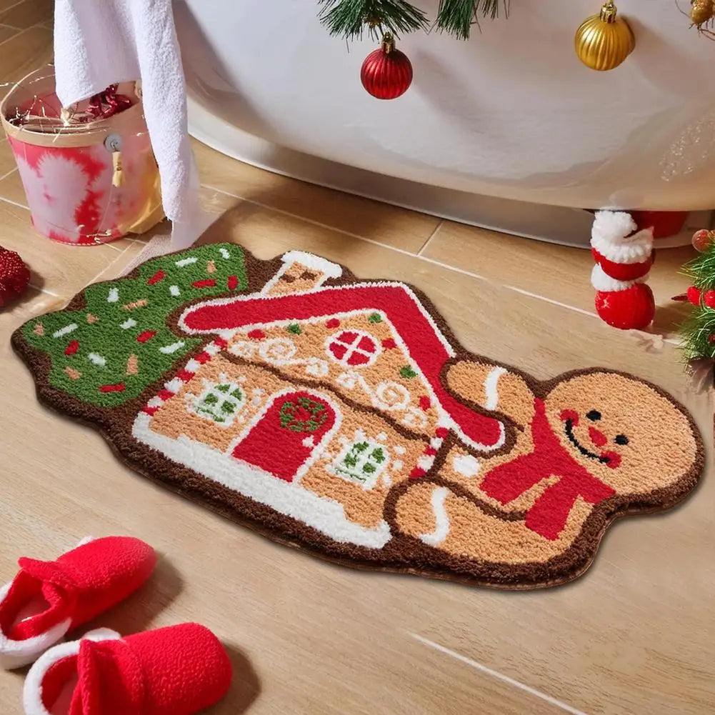 Gingerbread Kitchen Rug - Christmas Doormat with Non-Slip Bath Mat for Indoor Use - ZOOMNSTORE