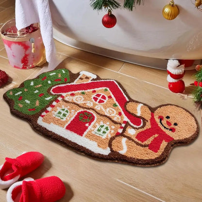 Gingerbread Kitchen Rug - Christmas Doormat with Non-Slip Bath Mat for Indoor Use - ZOOMNSTORE