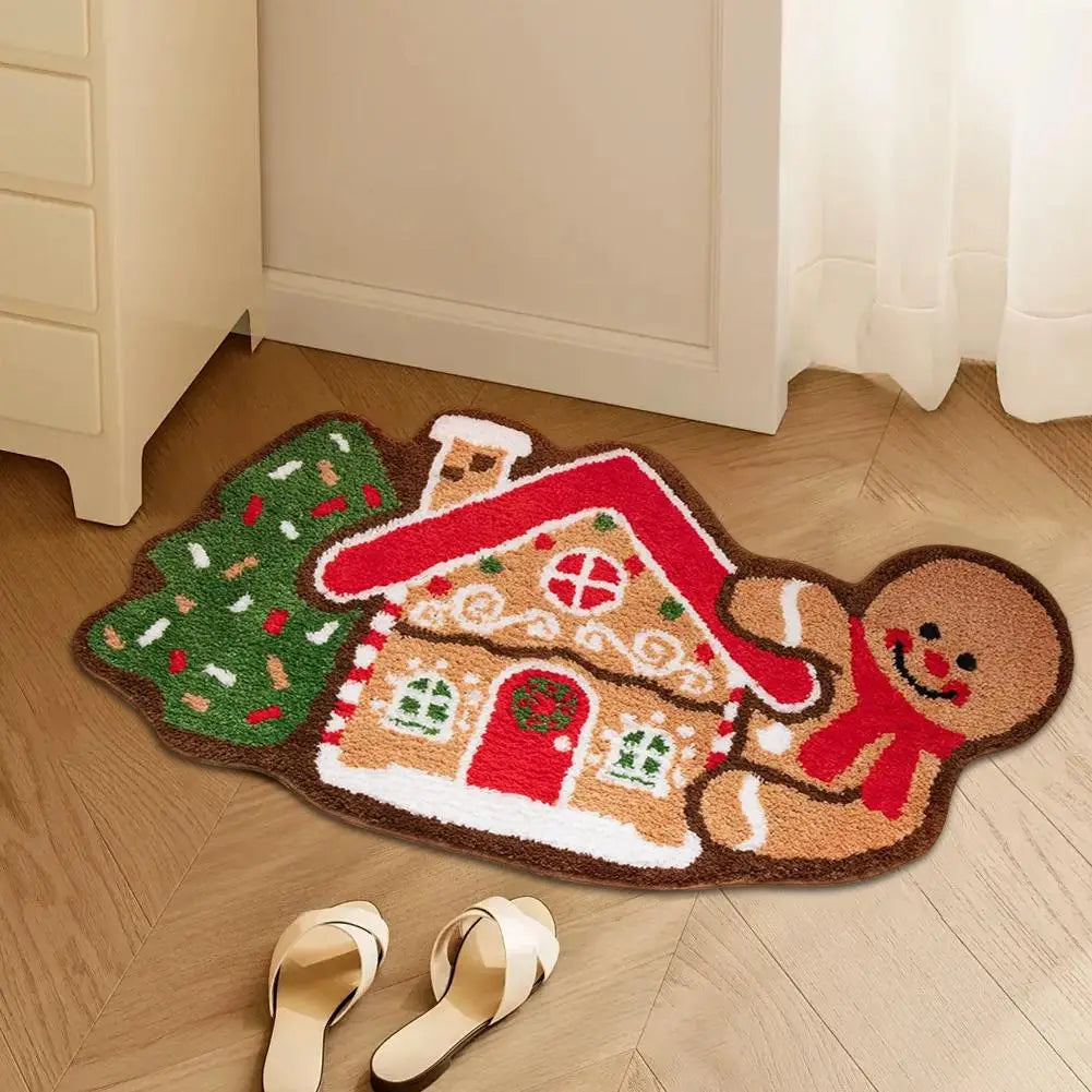 Gingerbread Kitchen Rug - Christmas Doormat with Non-Slip Bath Mat for Indoor Use - ZOOMNSTORE