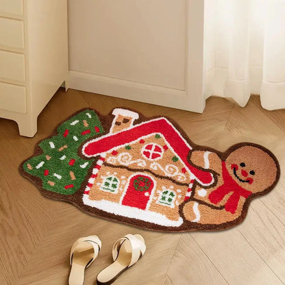 Gingerbread Kitchen Rug - Christmas Doormat with Non-Slip Bath Mat for Indoor Use - ZOOMNSTORE