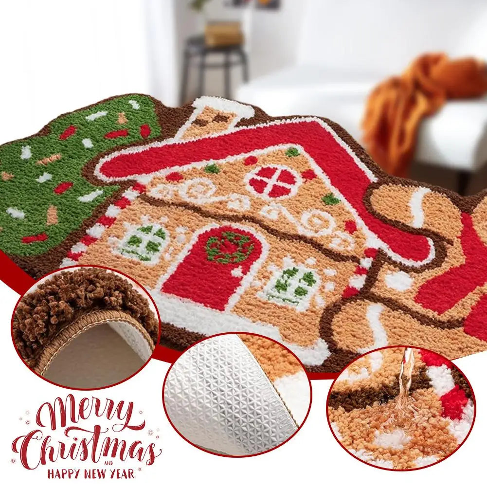 Gingerbread Kitchen Rug - Christmas Doormat with Non-Slip Bath Mat for Indoor Use - ZOOMNSTORE