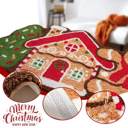 Gingerbread Kitchen Rug - Christmas Doormat with Non-Slip Bath Mat for Indoor Use - ZOOMNSTORE