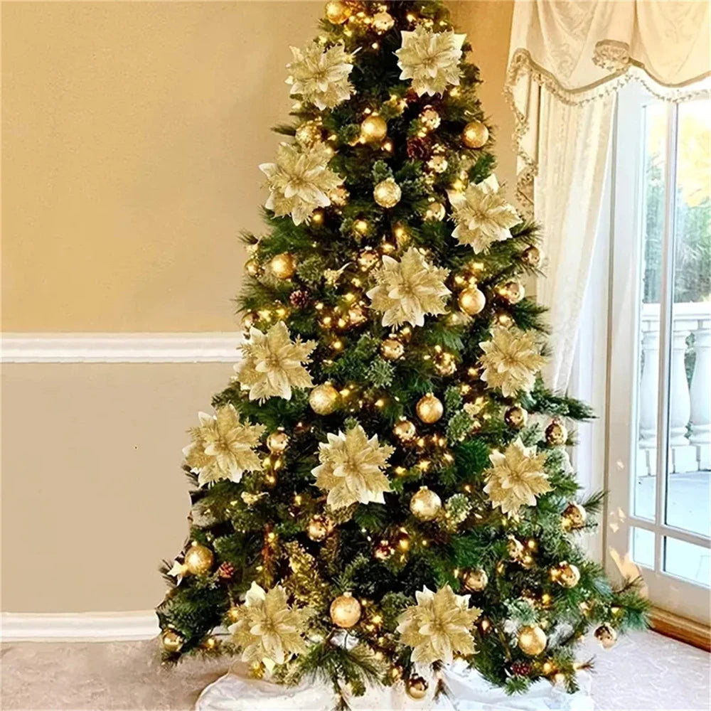 Christmas Flower Ornaments - 510pcs Glitter Artificial Flowers for Tree Decoration - ZOOMNSTORE