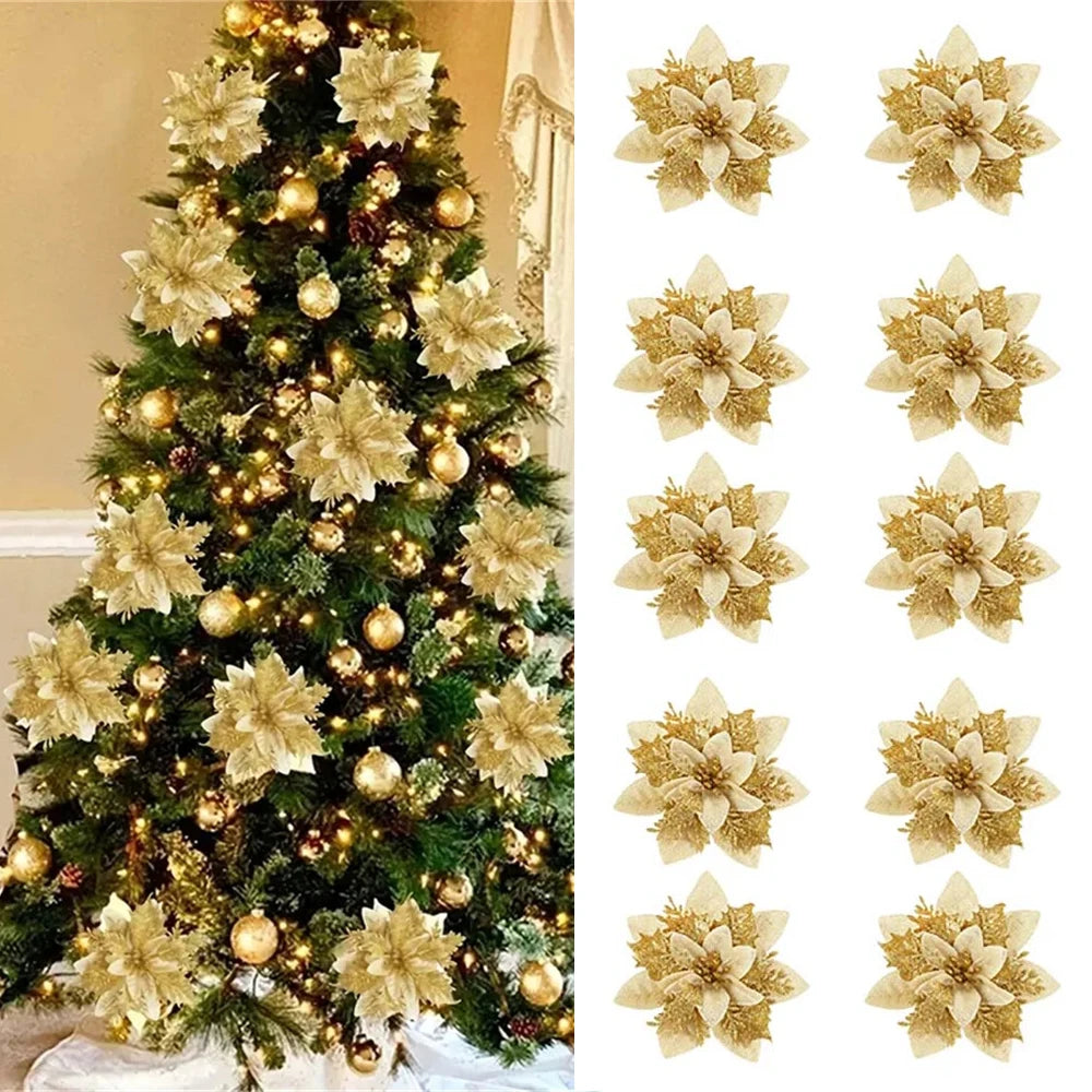 Christmas Flower Ornaments - 510pcs Glitter Artificial Flowers for Tree Decoration - ZOOMNSTORE