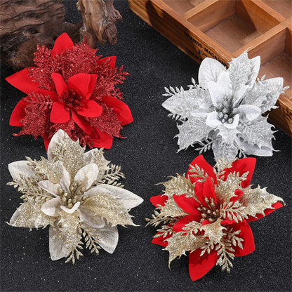 Christmas Flower Ornaments - 510pcs Glitter Artificial Flowers for Tree Decoration - ZOOMNSTORE