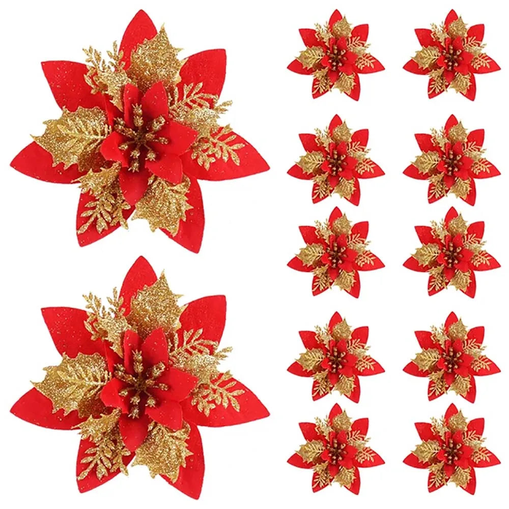 Christmas Flower Ornaments - 510pcs Glitter Artificial Flowers for Tree Decoration - ZOOMNSTORE