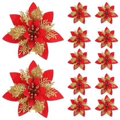 Christmas Flower Ornaments - 510pcs Glitter Artificial Flowers for Tree Decoration - ZOOMNSTORE