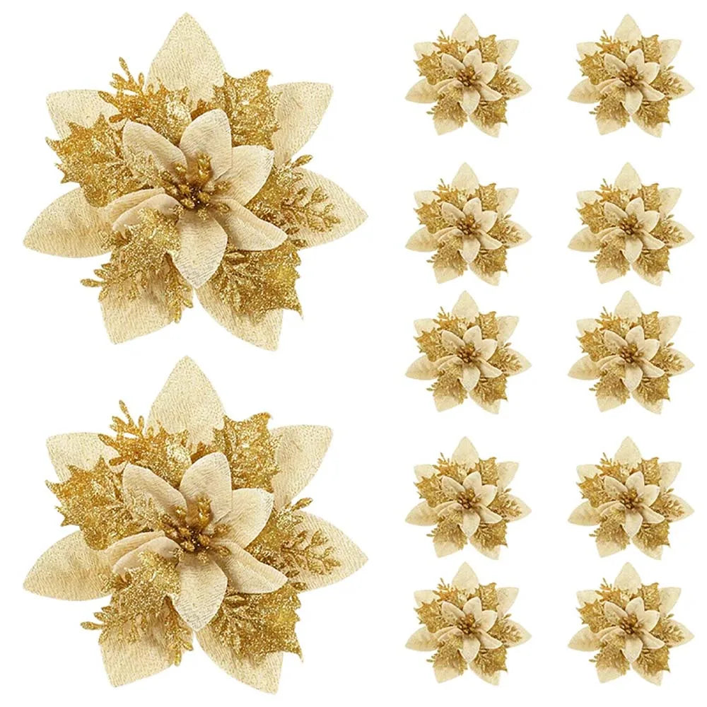 Christmas Flower Ornaments - 510pcs Glitter Artificial Flowers for Tree Decoration - ZOOMNSTORE